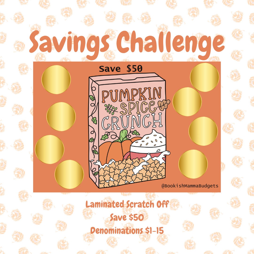 Pumpkin Spice Crunch - Double Sided - Scratch Off Savings Challenge - 50