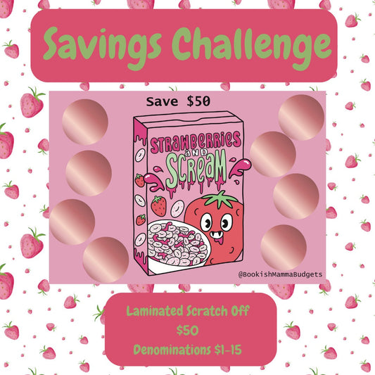 Strawberries & Scream - Double Sided - Scratch Off Savings Challenge - 50