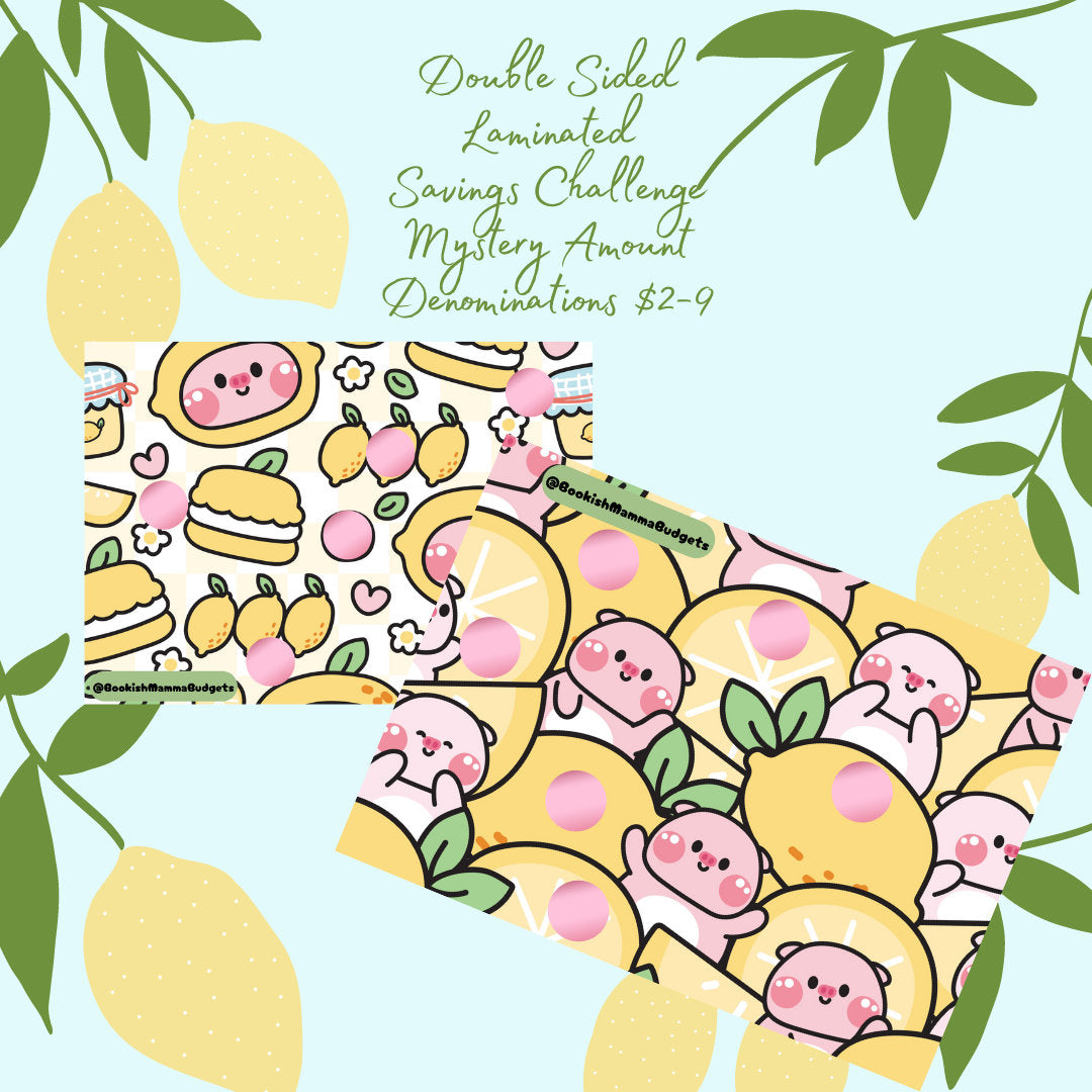 Lemon Piggies - Double Sided - Scratch Off Savings Challenge - Mystery