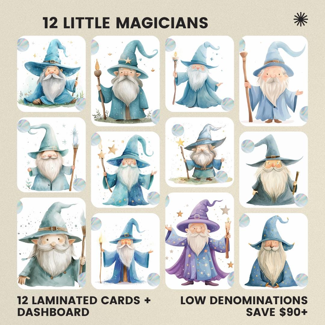 Little Magicians - Set of 12 Laminated Scratch Off Cards + Dashboard