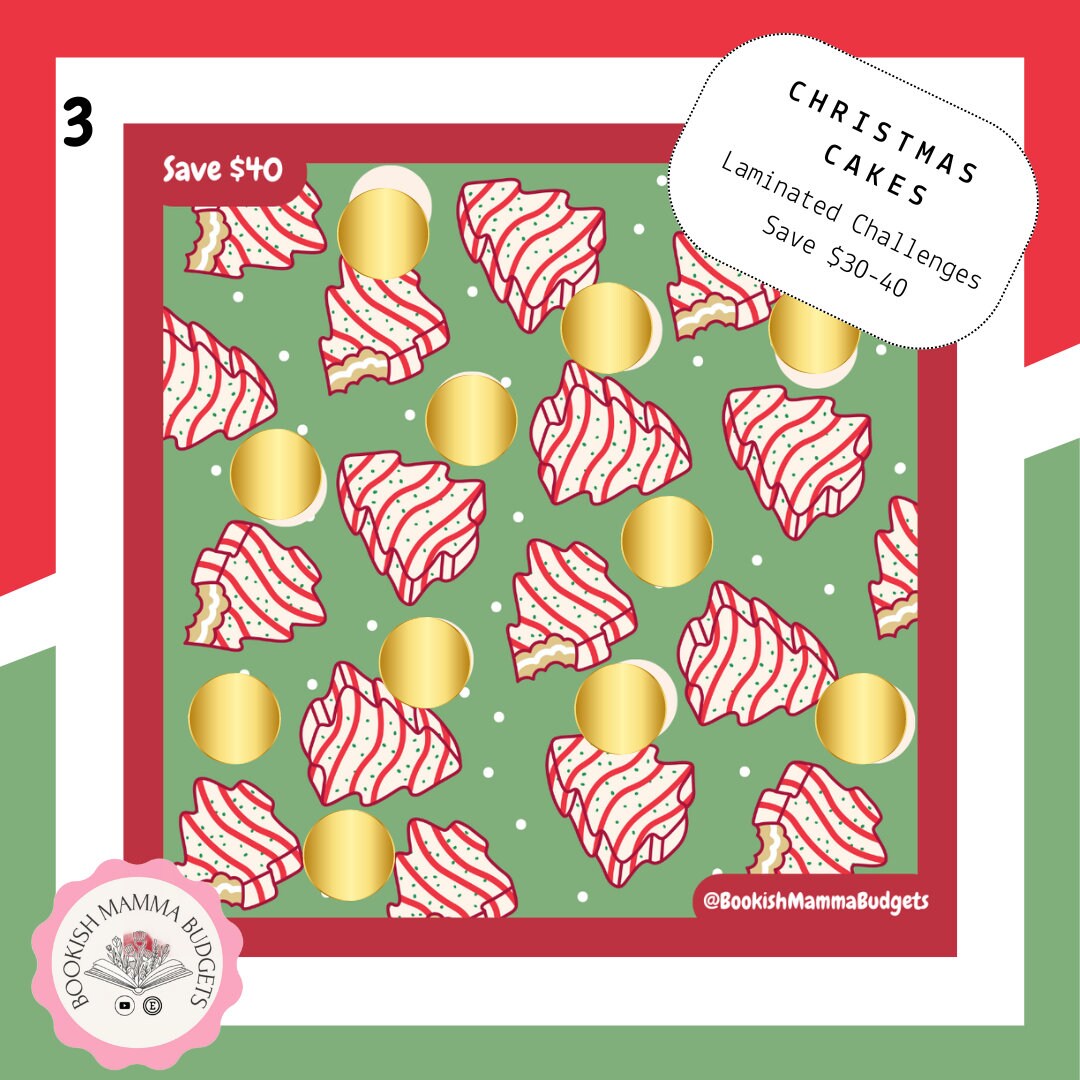 Christmas Cake - Square Christmas Scratch Off Savings Challenges - 30-50